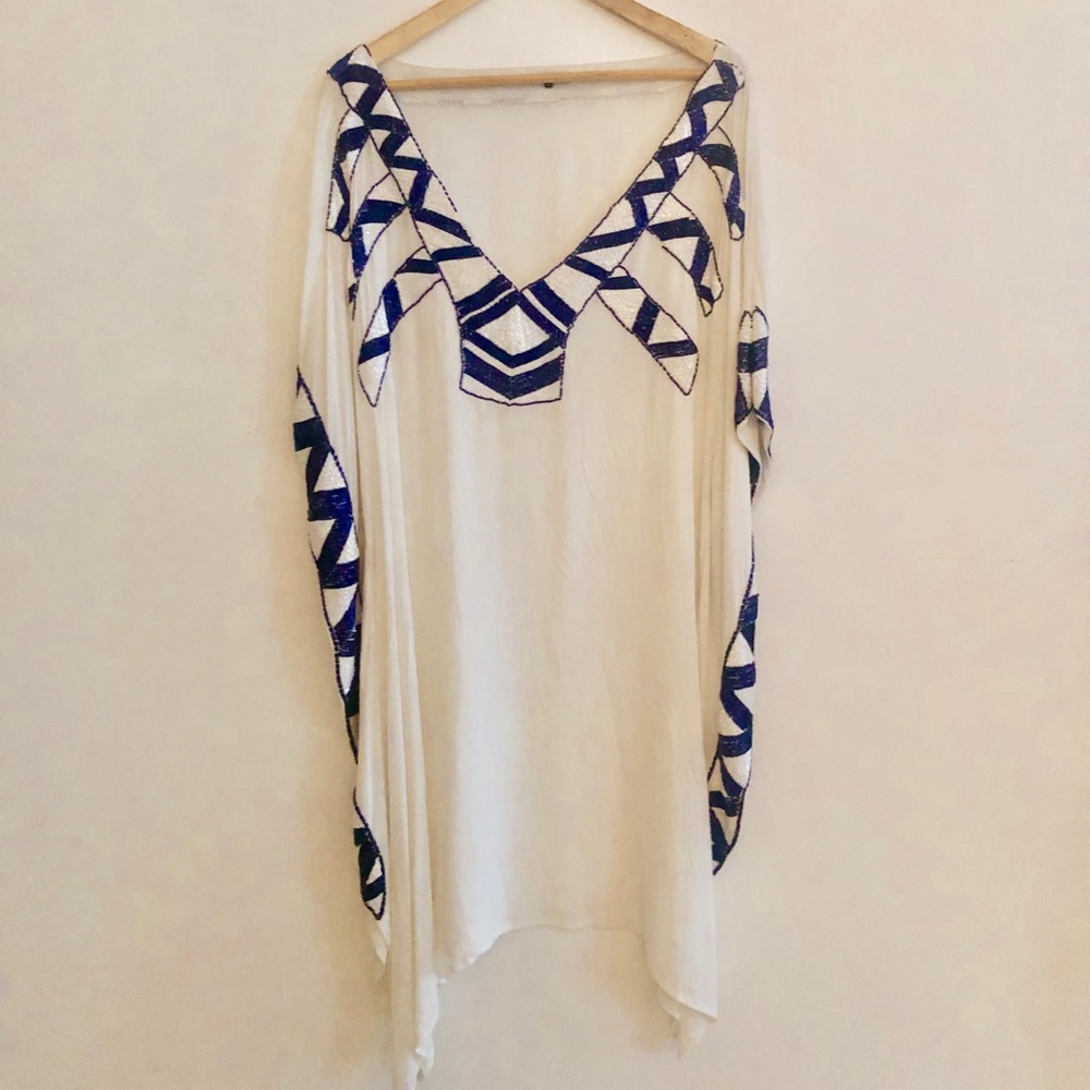 Blue and white beaded caftan